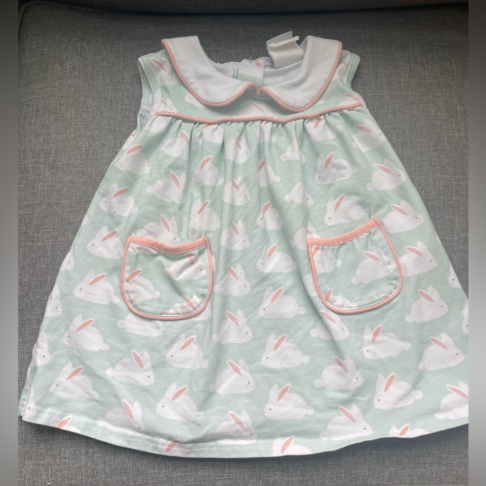 Stitchy Fish Bunny Hop Peter Pan Collar Dress-24 Months